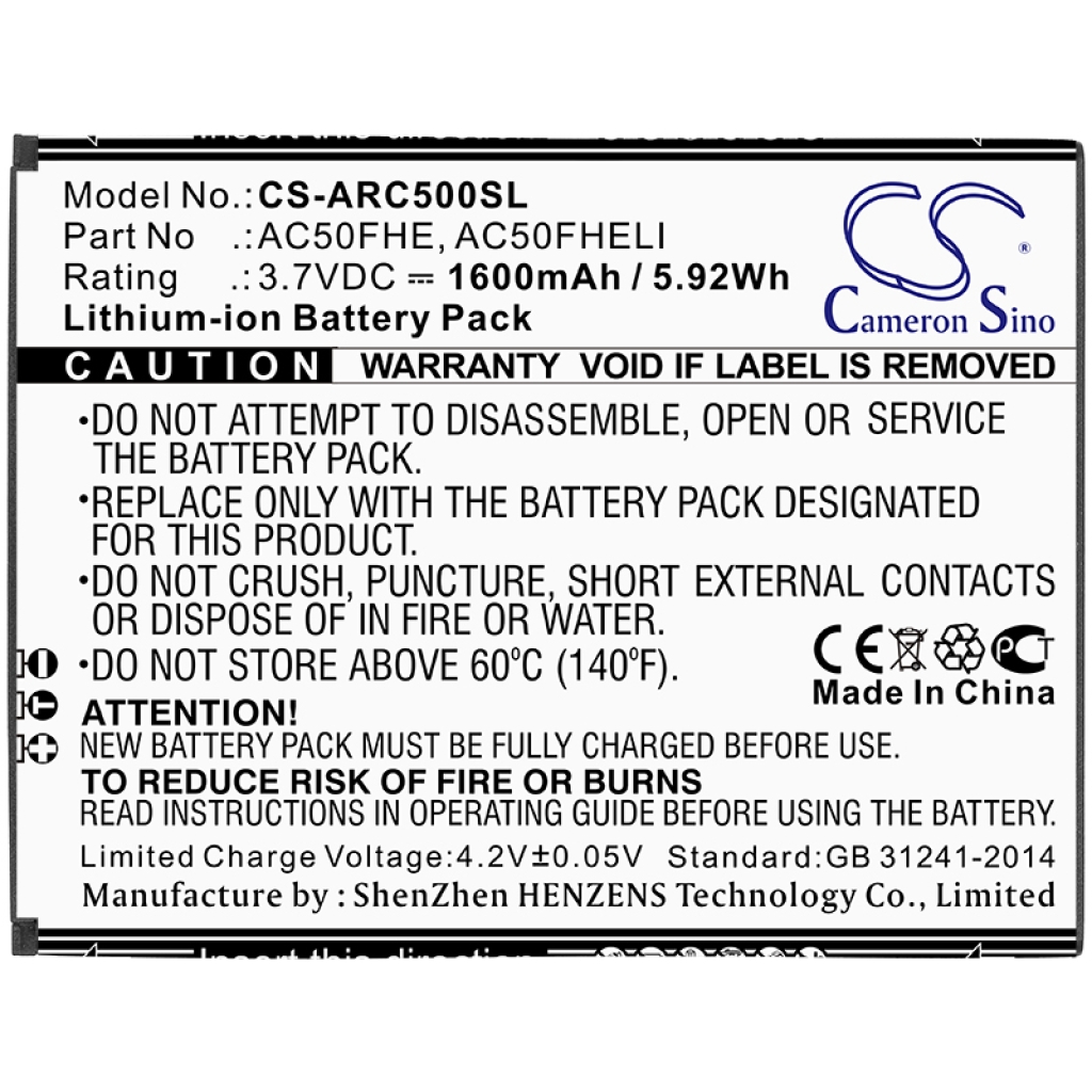 Kompatibilna zamjena baterije za Archos AC50FHE,AC50FHELI