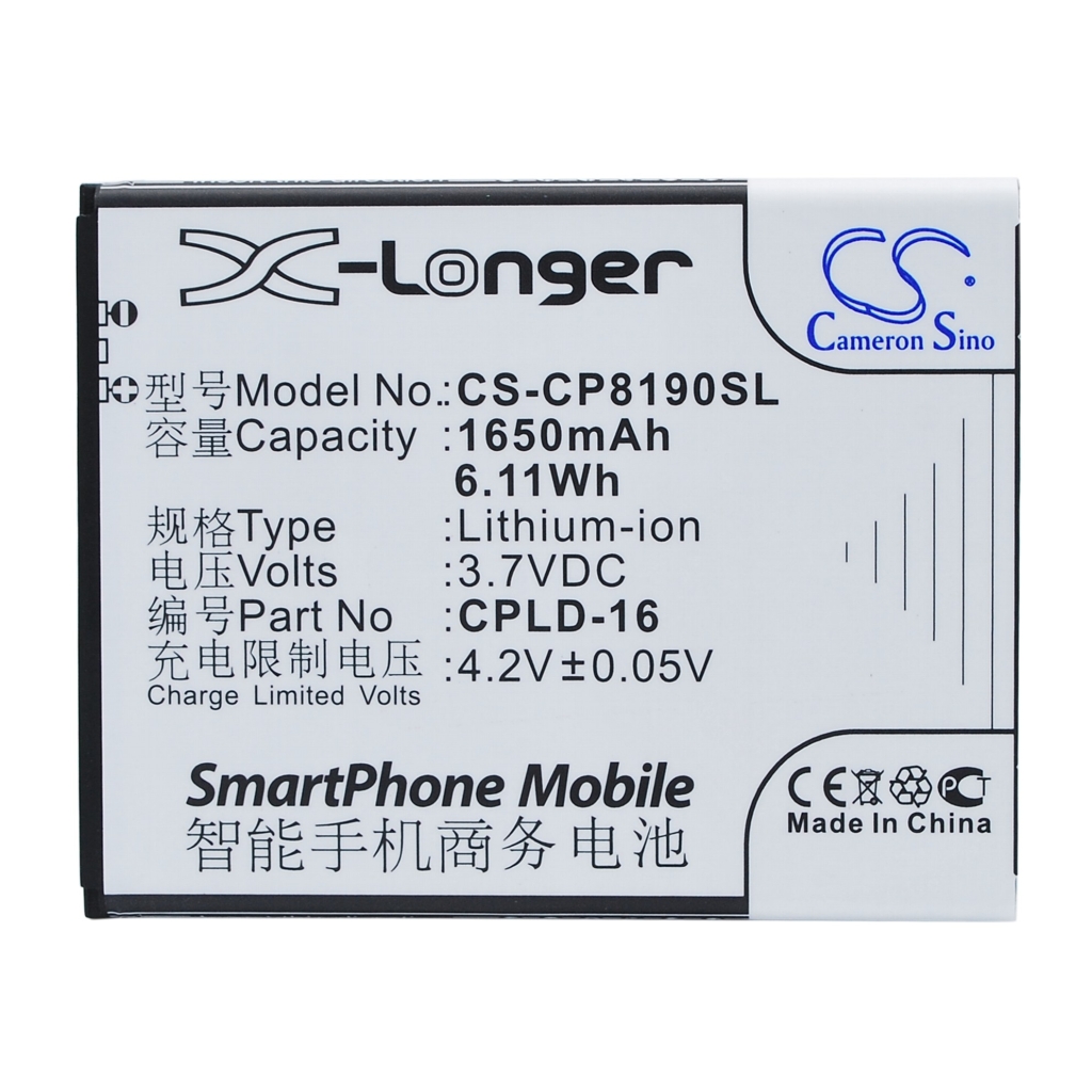 Izravan prikaz naljepnice CS-CP8190SL – X-Longer, 1650mAh, 6,11Wh, CPLD-16, 3,7V