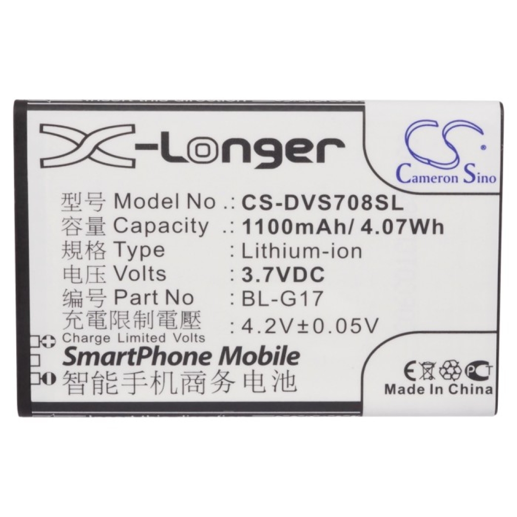 Cameron Sino X-Longer CS-DVS708SL prikaz prednje naljepnice: 3,7V 1100mAh Li-ion X-Longer