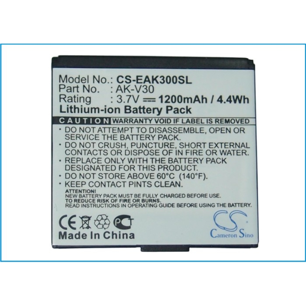 Cameron Sino CS-EAK300SL prikaz naljepnice: AK-V30, 3,7V 1200mAh 4,4Wh Cameron Sino, Made in China