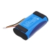 Angled view blue foam-padded cylindrical battery pack with connector