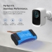Marketing image eufy security camera with battery compatibility text