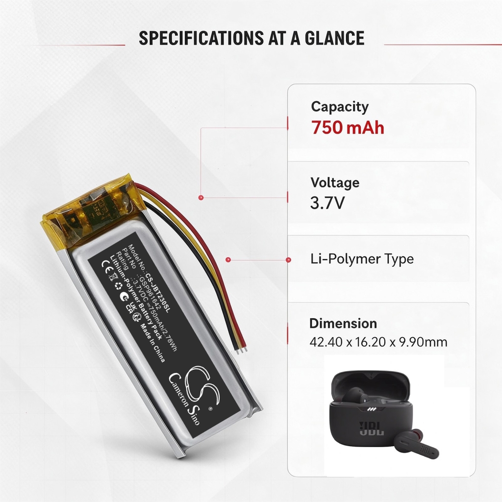 Baterije kompatibilno s JBL Tune 230NC Charging Case Beam 230NC Charging Case Beam Earbuds charging Case CS-JBT230SL