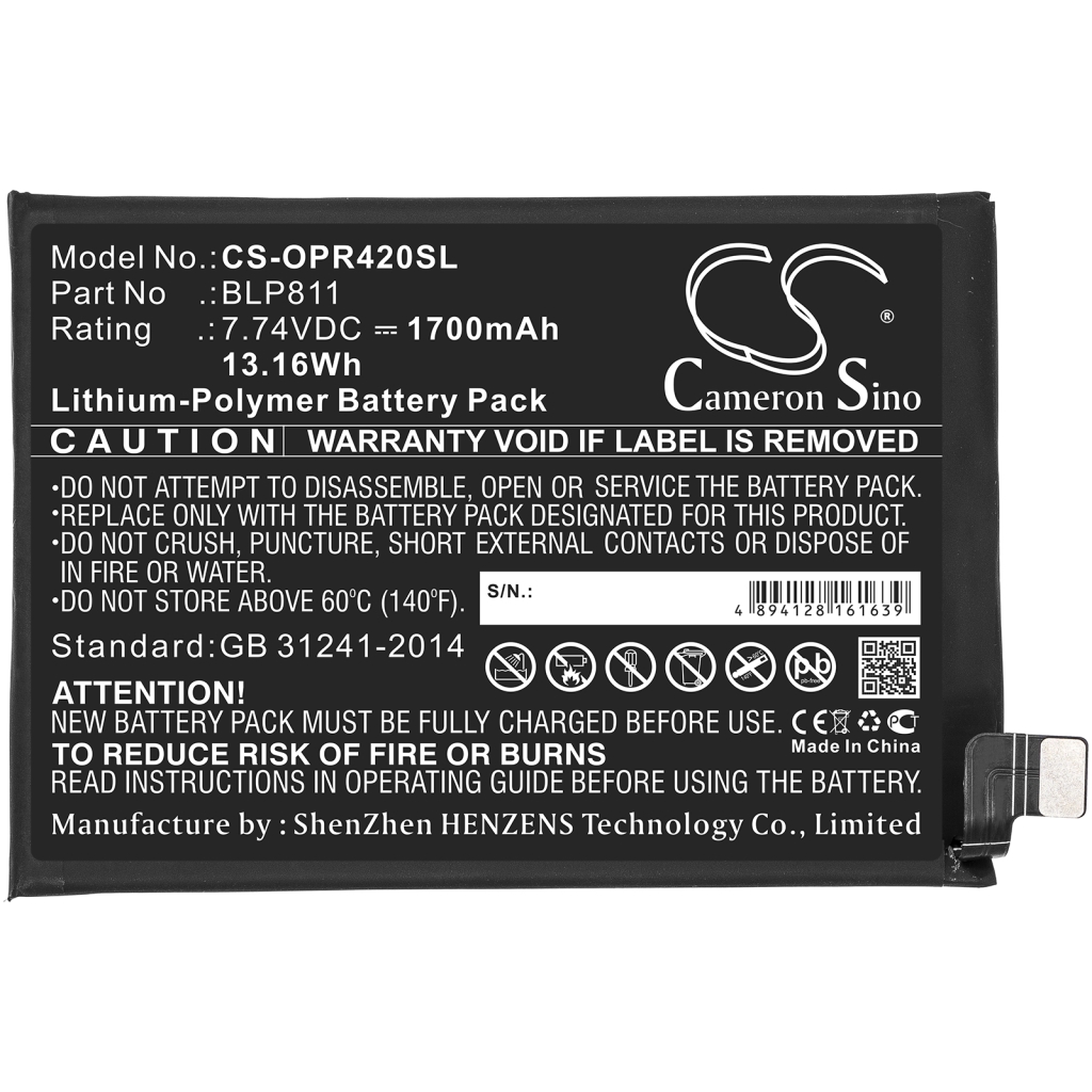 Compatible battery replacement for OPPO BLP811