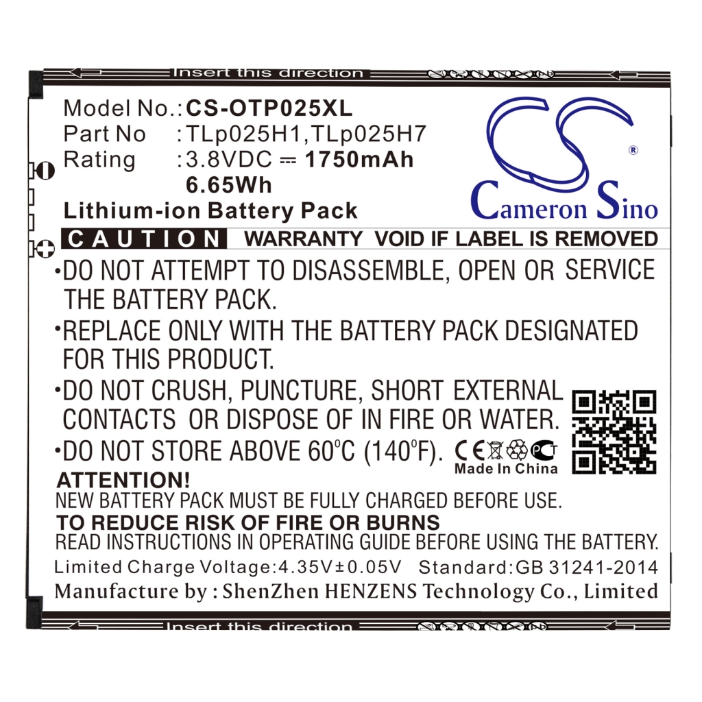 Baterija za mobilni telefon Alcatel CS-OTP025XL