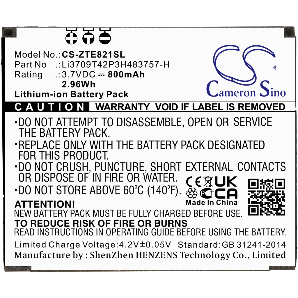 Kompatibilna zamjena baterije za ZTE LI3709T42P3H483757-H